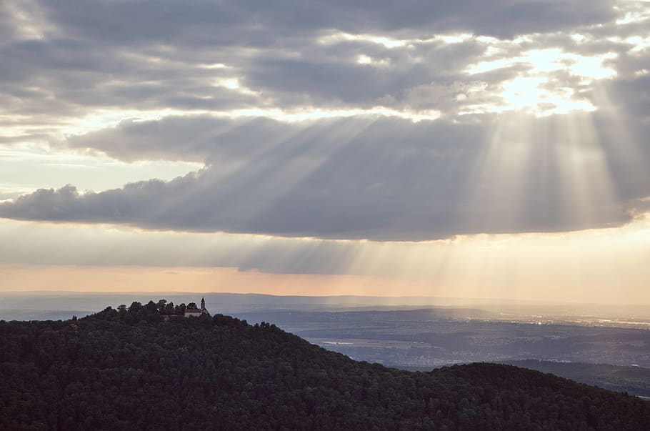germany, bissingen, breitenstein, rays, castle, clouds, nature HD wallpaper