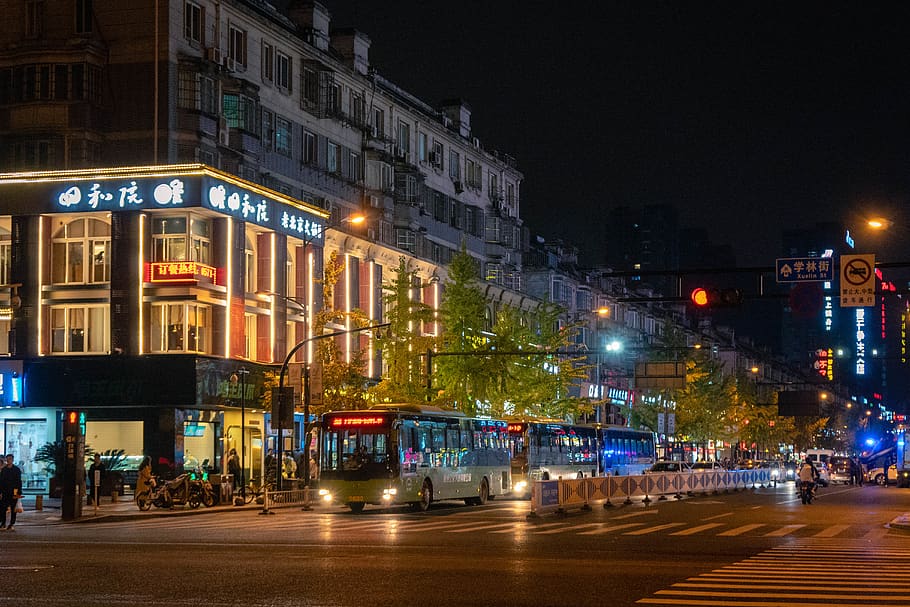 street, night, illuminated, architecture, building exterior HD wallpaper