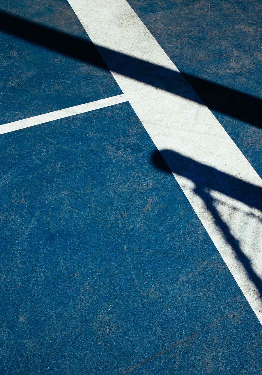 blue tiled floor, court, ground, shadow, sunlight, white, line HD wallpaper
