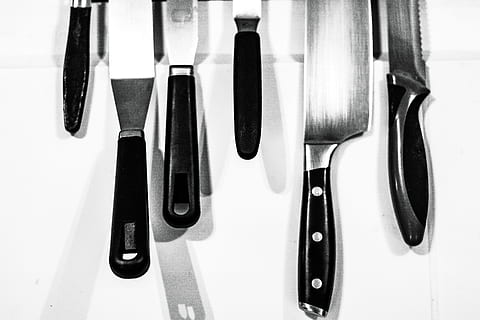 black knife lot, fork, cutlery, france, murat, du pain et des jeux bakery HD wallpaper