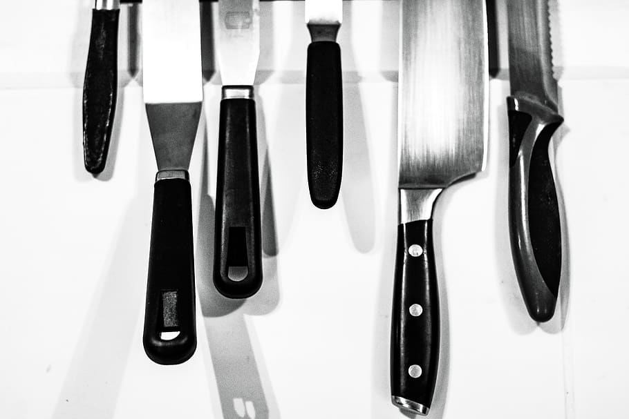 black knife lot, fork, cutlery, france, murat, du pain et des jeux bakery HD wallpaper