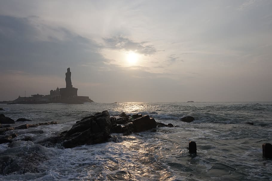sea, sky, water, sunset, scenics - nature, cloud - sky, built structure HD wallpaper