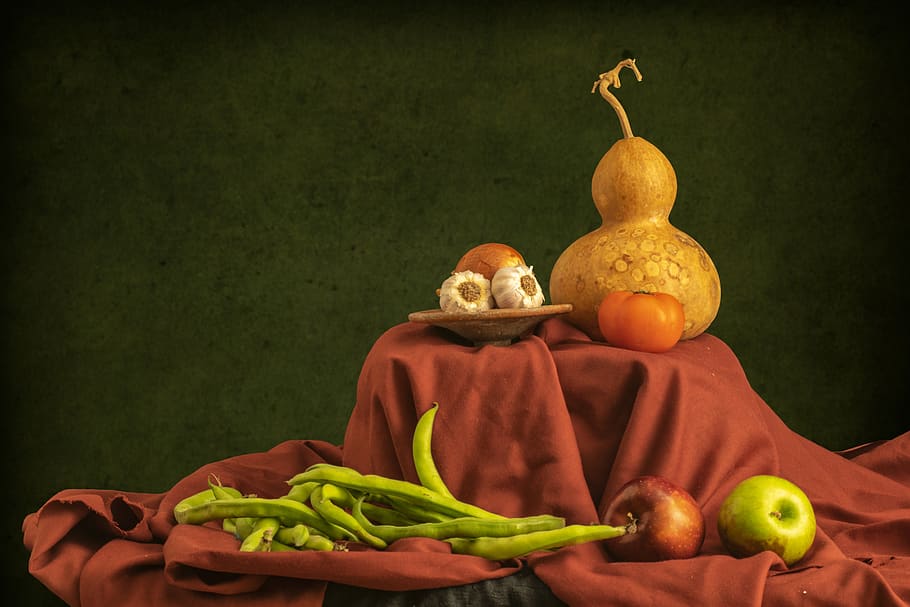 still life, vegetables, garlic, colorful, food, healthy eating HD wallpaper