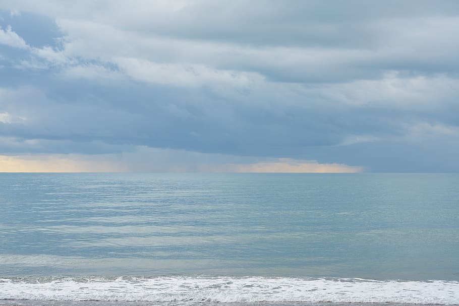 marine, beach, landscape, wave, sand, sky, clouds, rainy, winter HD wallpaper