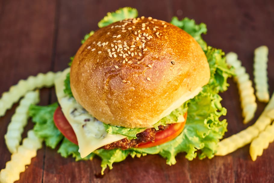 Cheese Burger With Lettuce, bread, bun, cheeseburger, close-up HD wallpaper