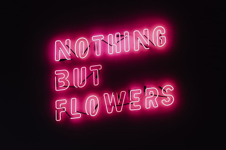 Nothing But Flowers Glowing Neon, quote, light, pink, ŁDF, lodz design festival