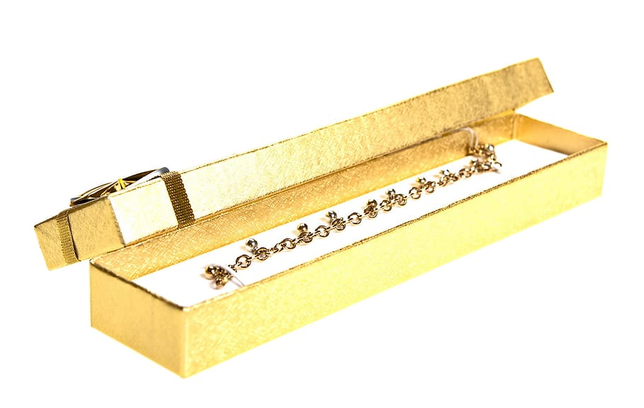 bow, box, crate, gift, gold, golden, isolated, present, white HD wallpaper