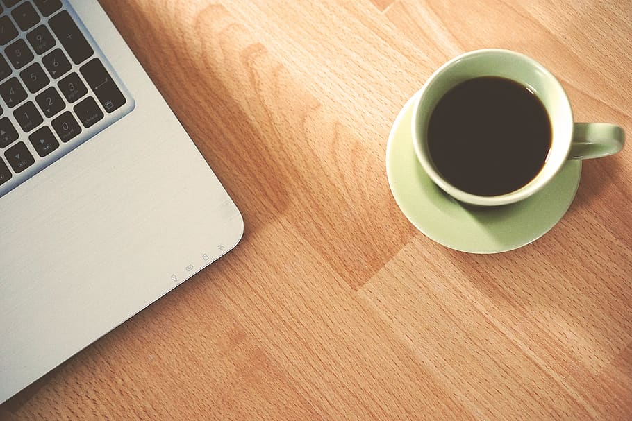Ceramic Teacup Near Macbook, caffeine, coffee, drink, laptop HD wallpaper