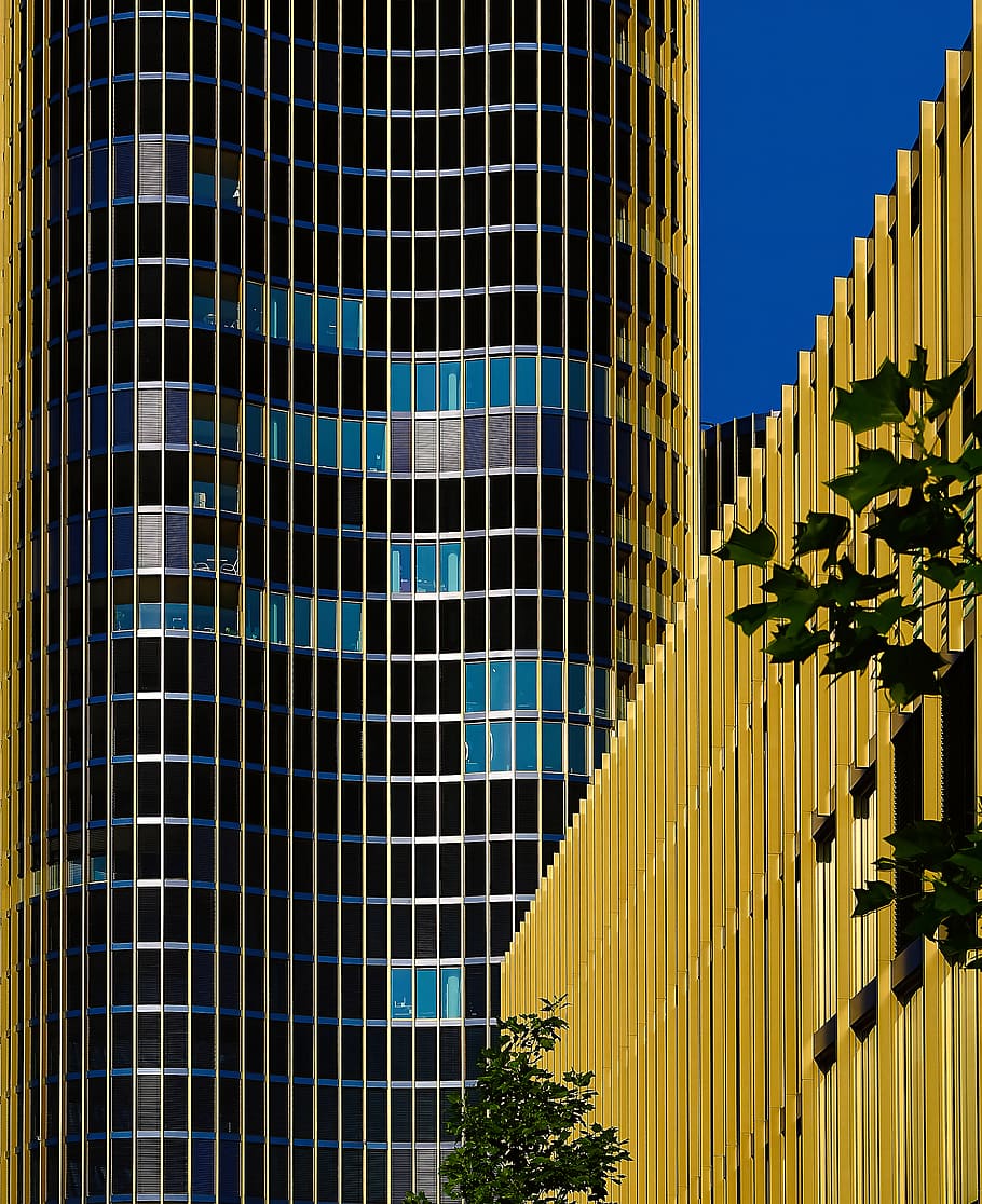 black concrete building, office building, city, town, urban, metropolis HD wallpaper