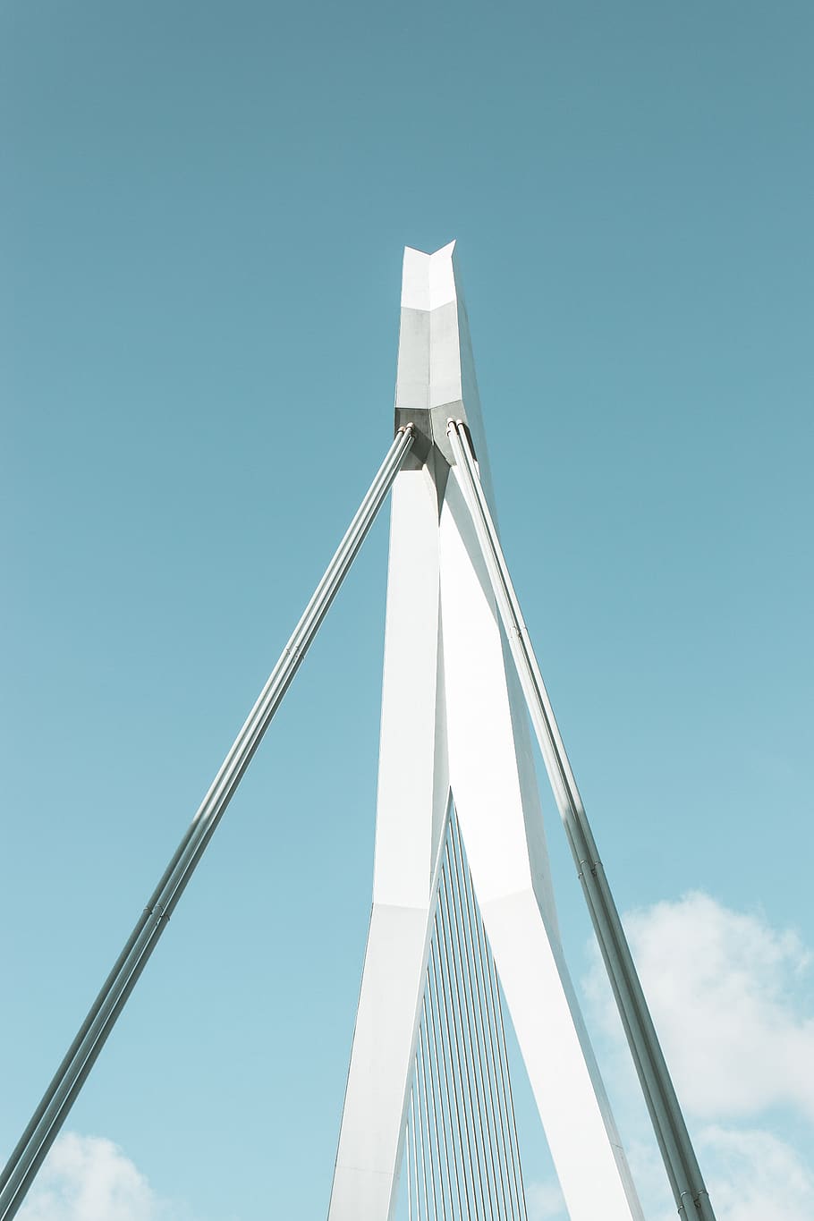 white cable bridge, sky, low angle view, built structure, day HD wallpaper