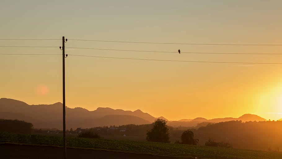 evening, evening sky, abendstimmung, dusk, mast, strommast HD wallpaper