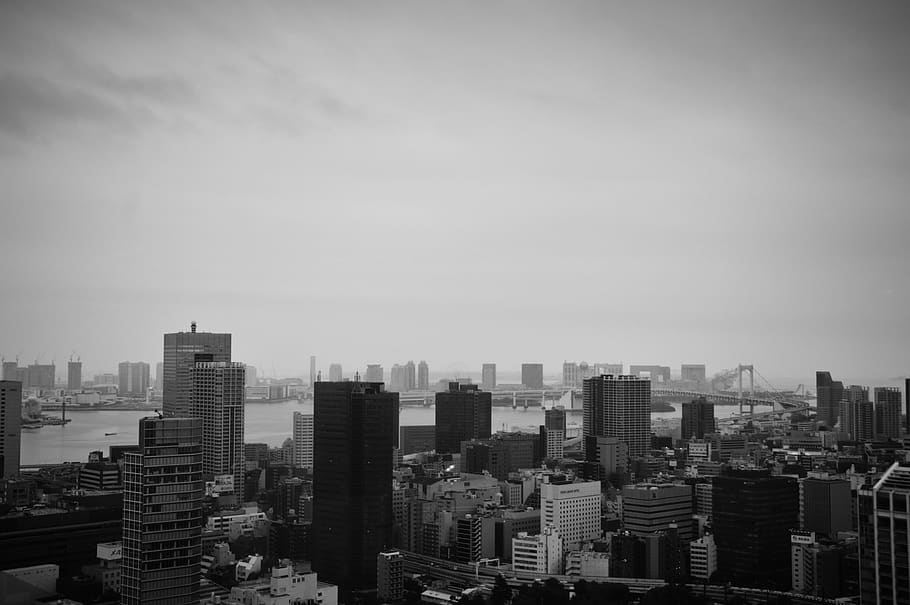 grayscale photo of city, building, urban, town, high rise, metropolis, HD wallpaper