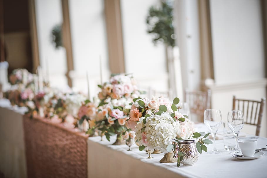 fine dining setup, flower, glass, table, flora, jar, plant, pottery HD wallpaper