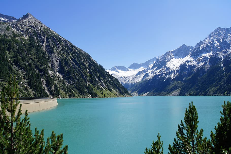 Body of Water Surrounded by Trees, dam, daylight, landscape, mountain HD wallpaper