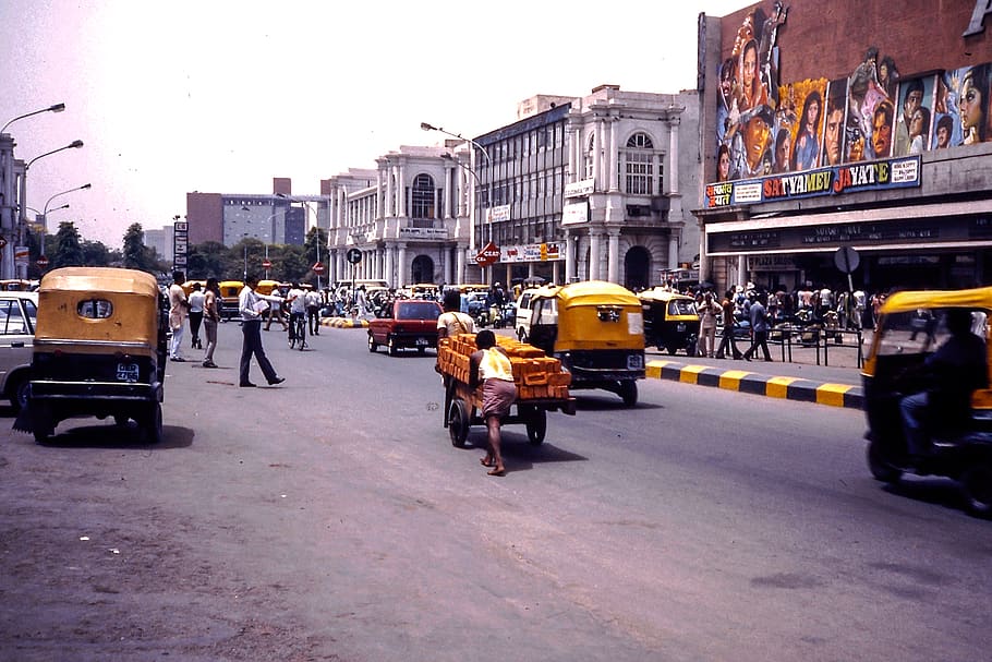 nepal, straße, street, old, 1980s, 1980er, 1987, yellow, car HD wallpaper