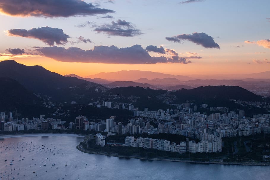 aerial view of buildings, state of rio de janeiro, brazil, red sky, HD wallpaper