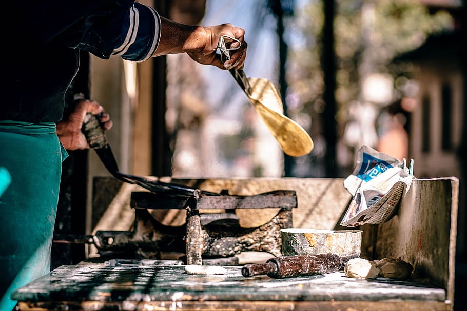 wrap, flour, food, kitchen, table, bokeh, people, man, working HD wallpaper