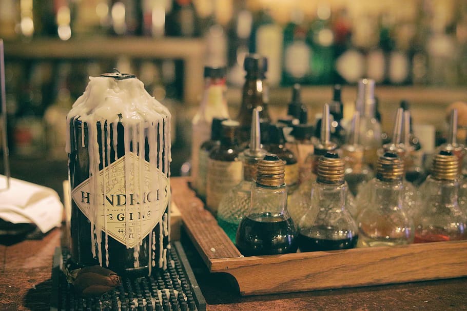 bar, vintage, brown, table, bottle, indoors, container, no people HD wallpaper