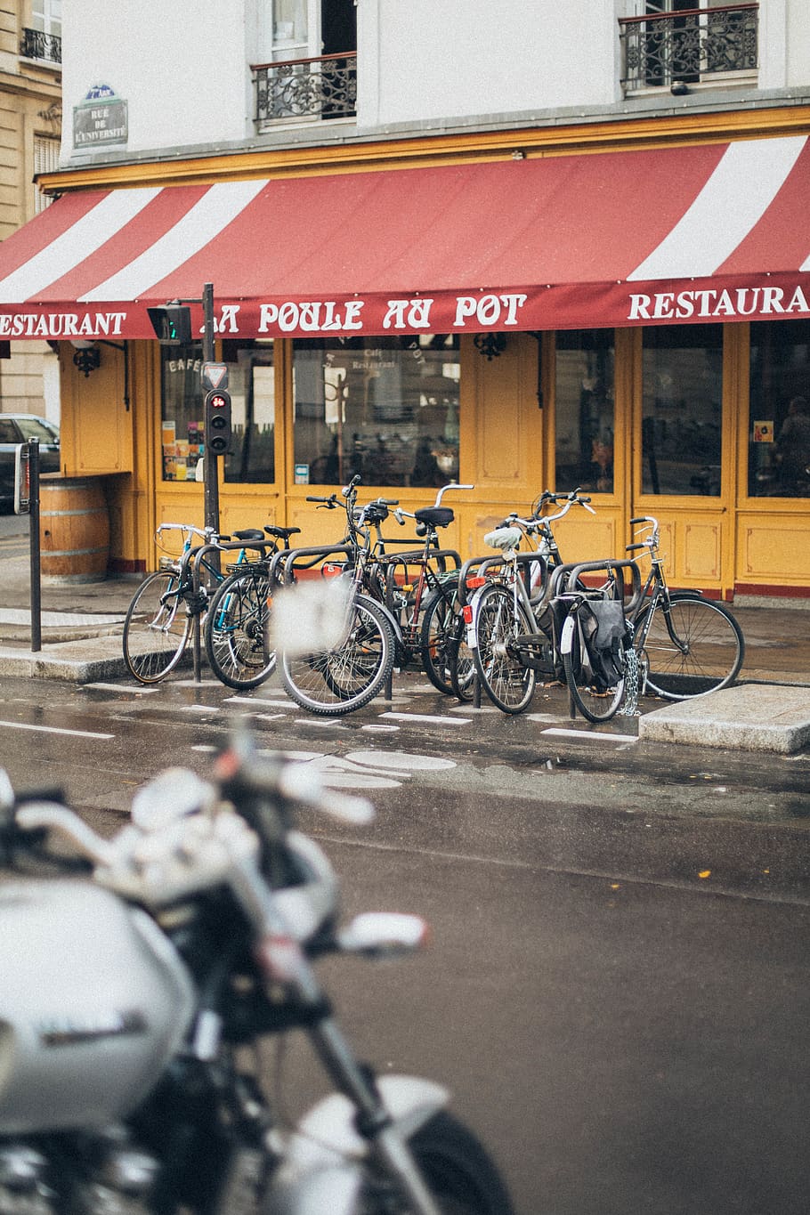 Bikes Pared in Front of Store, architecture, bicycles, building