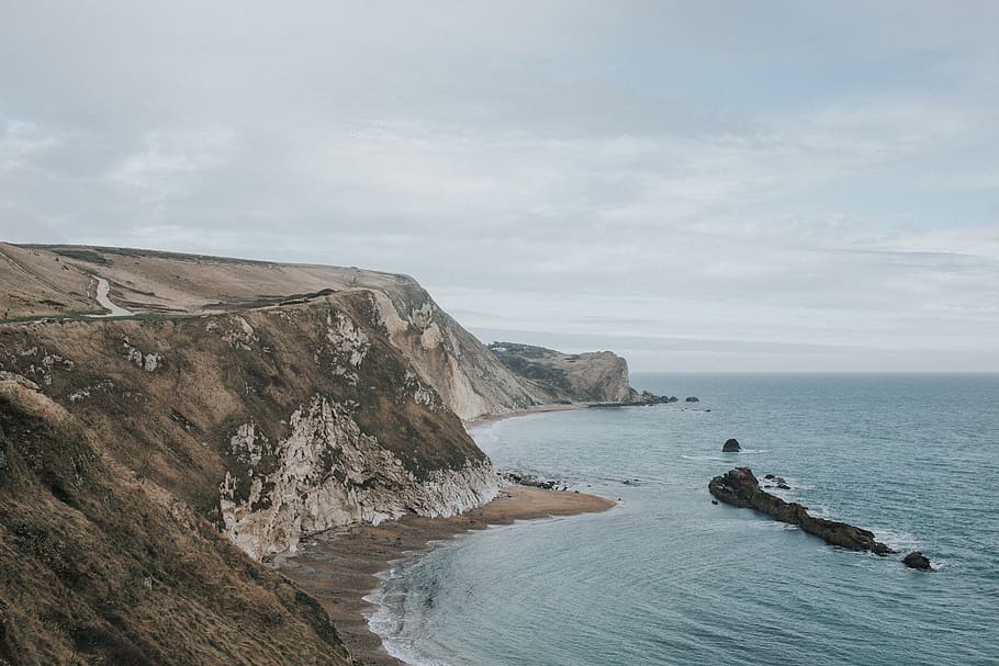 nature, landscape, mountain, water, ocean, sea, waves, current HD wallpaper