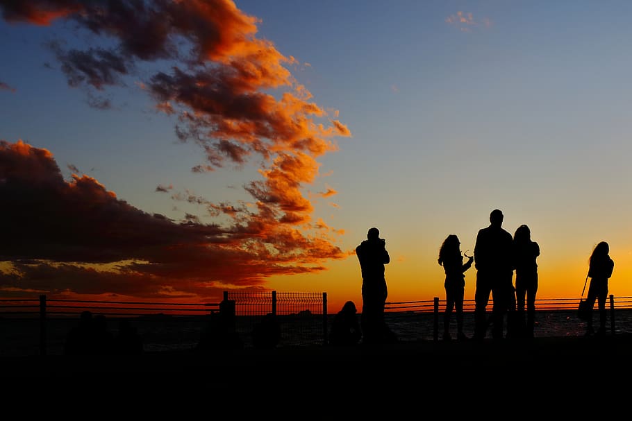 turkey, caddebostan coast, silhouette, sunset, sky, orange color HD wallpaper