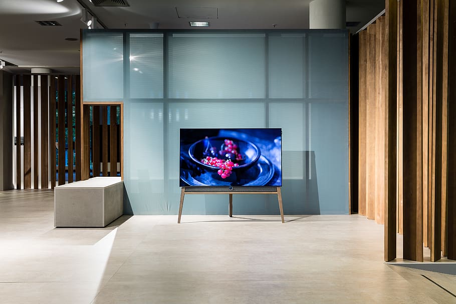 turned-on flat screen TV, indoors, architecture, illuminated HD wallpaper