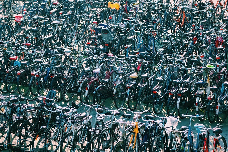 multi colored bicycles, backgrounds, full frame, transportation HD wallpaper