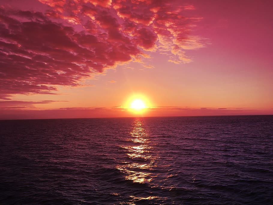 Hd Wallpaper Sunrise Sunrises Red Sky Pink Sky Ocean Water Pacific Wallpaper Flare