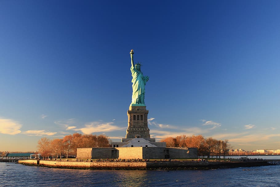 new york, united states, liberty island, statue, winter, statue of liberty, HD wallpaper