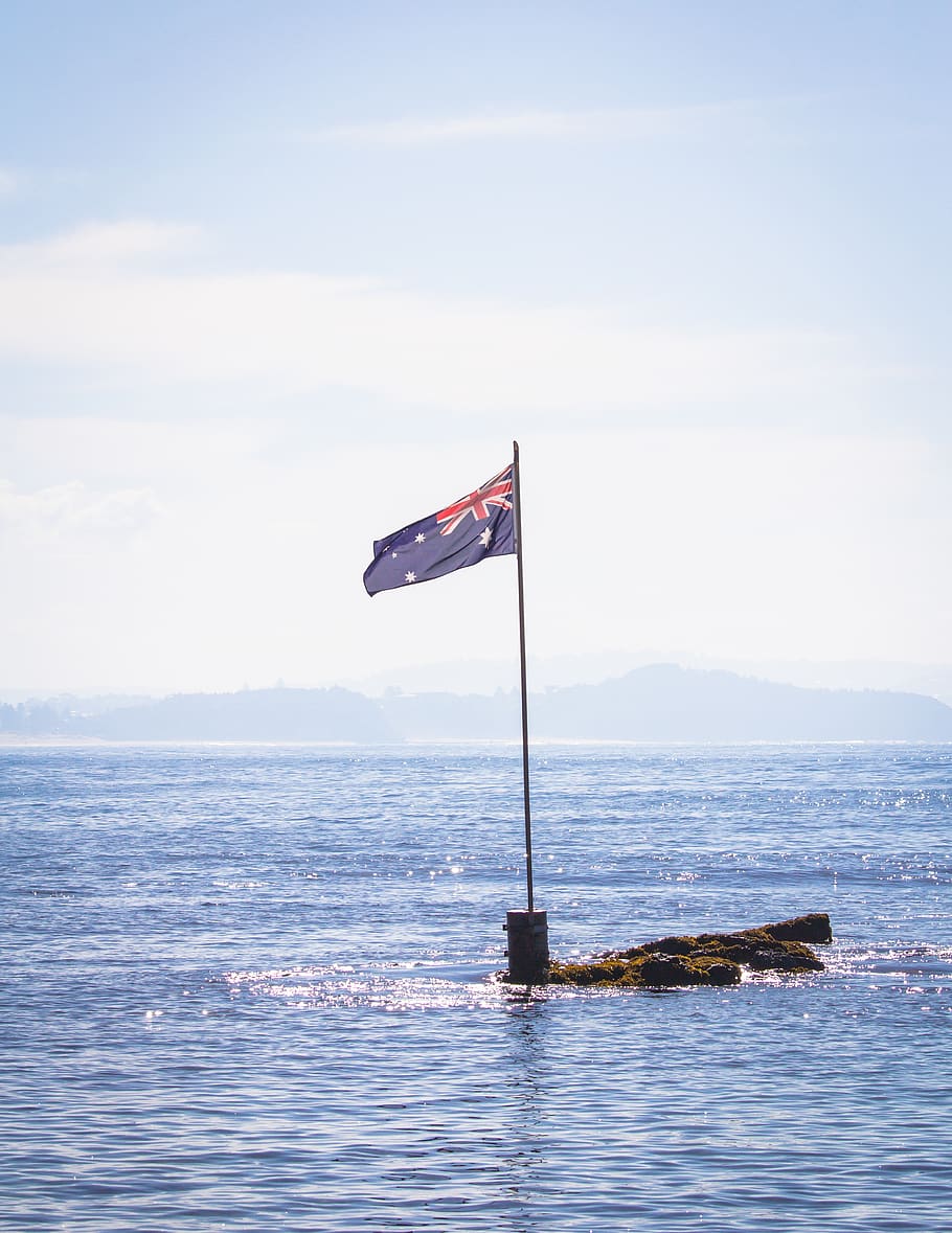 australia, collaroy, long reef point, flagpole, flag pole, blue, HD wallpaper