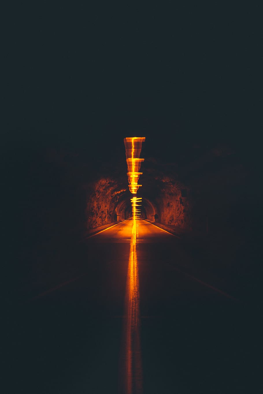 tunnel with lights turned on, illuminated, road, no people, the way forward HD wallpaper
