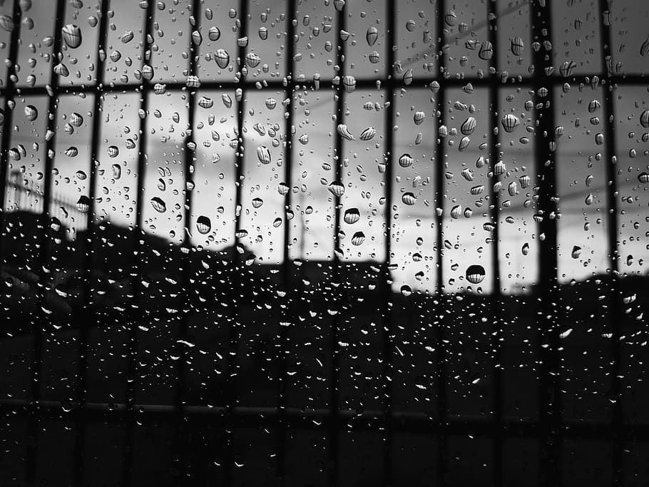 rain, drops, droplet, shadows, monochrome, winter, storm, clouds HD wallpaper