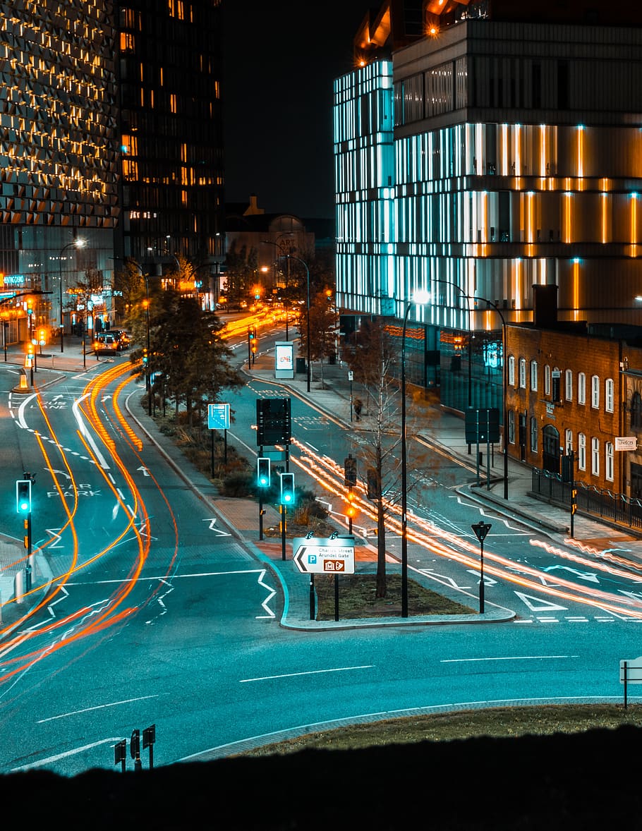 time lapse photo of street light, illuminated, night, city, architecture HD wallpaper