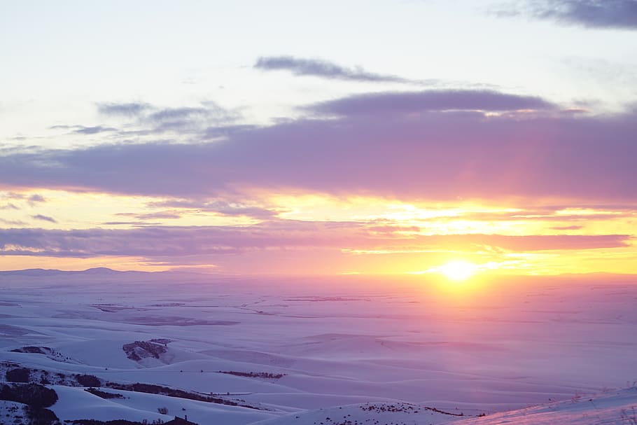 united states, pikes peak, snowy sunset, beautiful, twilight, HD wallpaper