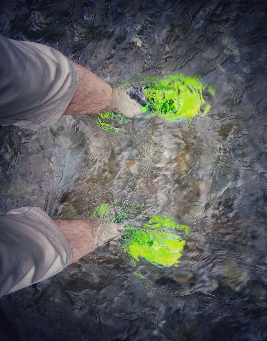 feet, water, under, wet, sneakers, fluo, adventure, summer, HD wallpaper