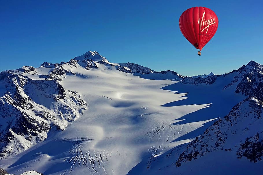Hot Air Balloon Above Snow, nature, mountain, winter, cold temperature HD wallpaper