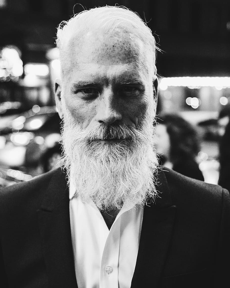 people, man, old, beard, hair, white, black and white, monochrome HD wallpaper