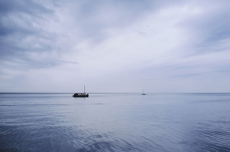 slovenia, piran, ship, cloud, empty, sea, boat, blue, salt water HD wallpaper