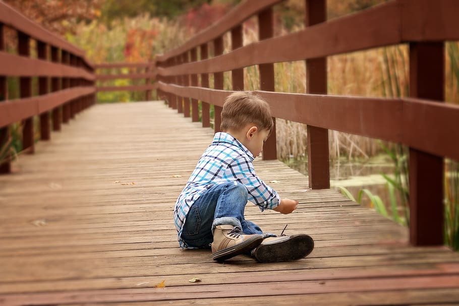 Boy Sitting on Wooden Dock, activity, bridge, child, childhood HD wallpaper