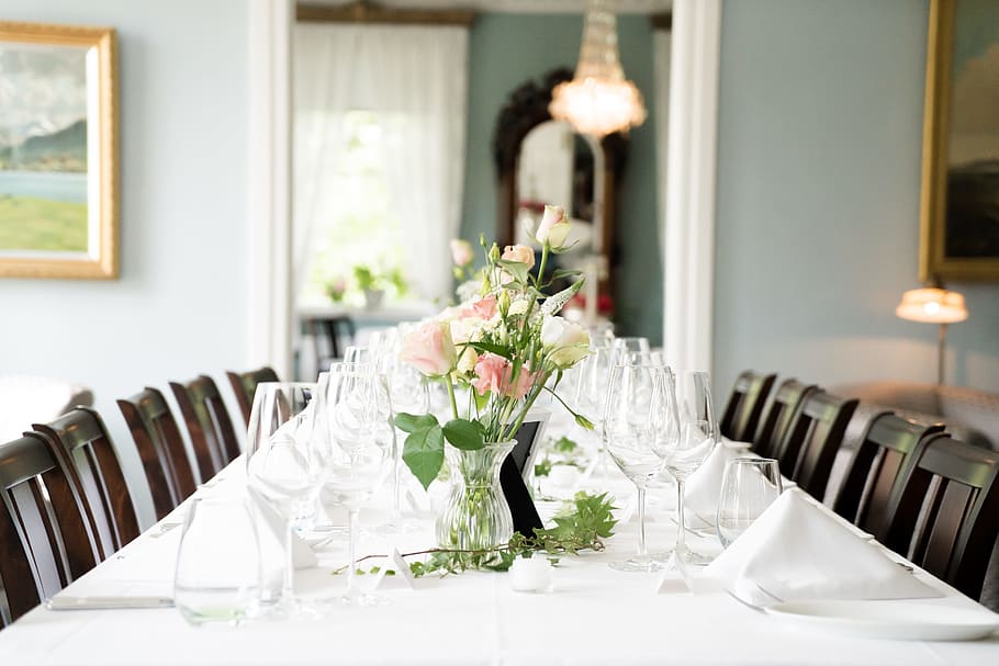 Pink And White Rose Flowers, chairs, dining, dining table, flatware HD wallpaper