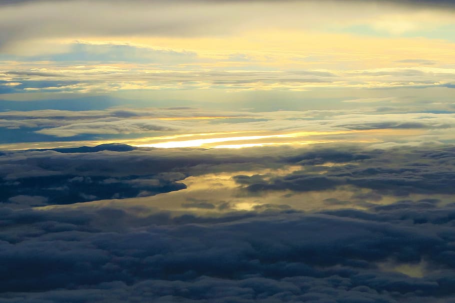 sunset, clouds, sky, nature, in the evening, reflection, solar HD wallpaper