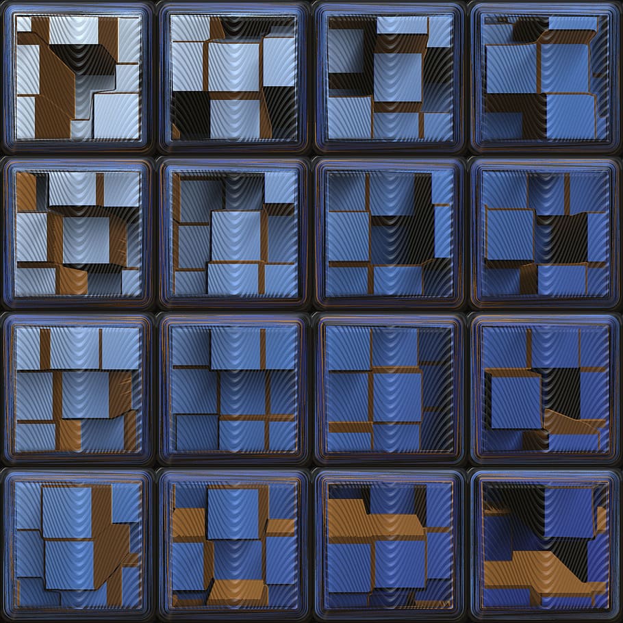 squares, 3drender, abstract, blue, background, shape, pattern HD wallpaper