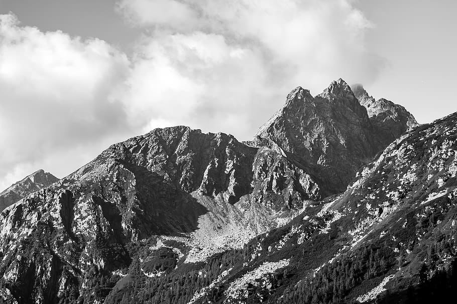 grayscale photography of mountain, nature, alps, outdoors, italy, HD wallpaper