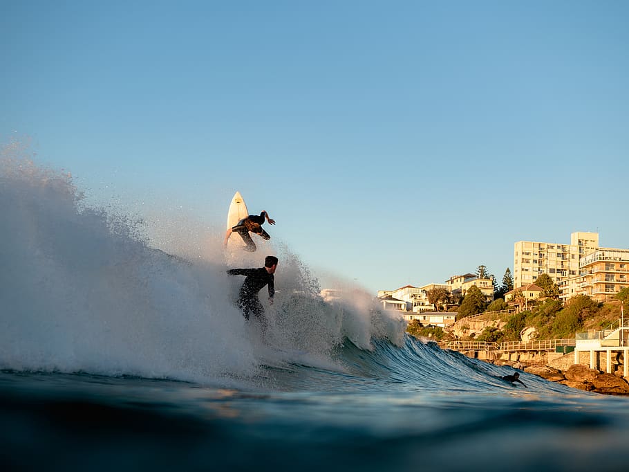 men surfing during daytime, australia, bondi beach, water, sports HD wallpaper