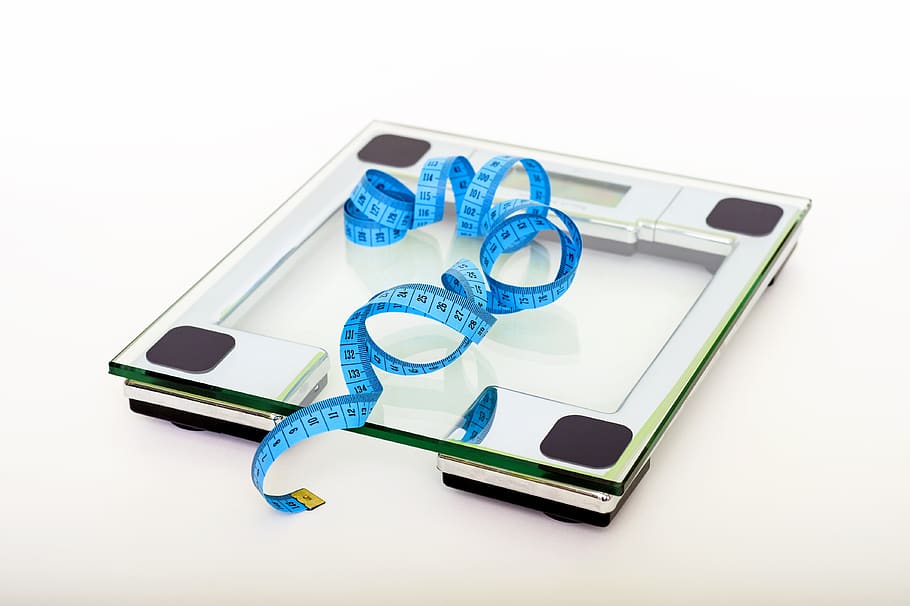 Blue Tape Measuring on Clear Glass Square Weighing Scale, device HD wallpaper