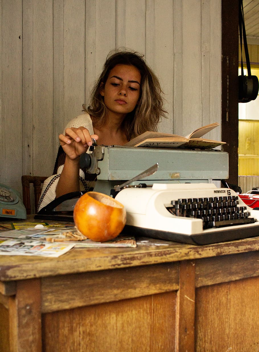 Woman Reading Book, desk, device, facial expression, house, indoors HD wallpaper