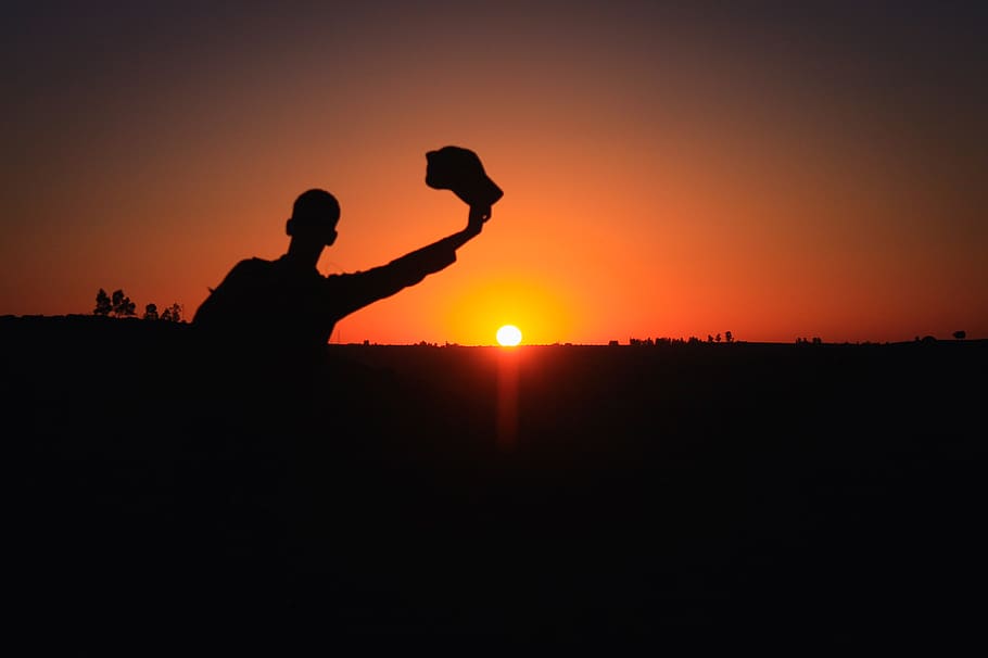 sunset, evening, night, sitting, contemplation, silhouette HD wallpaper