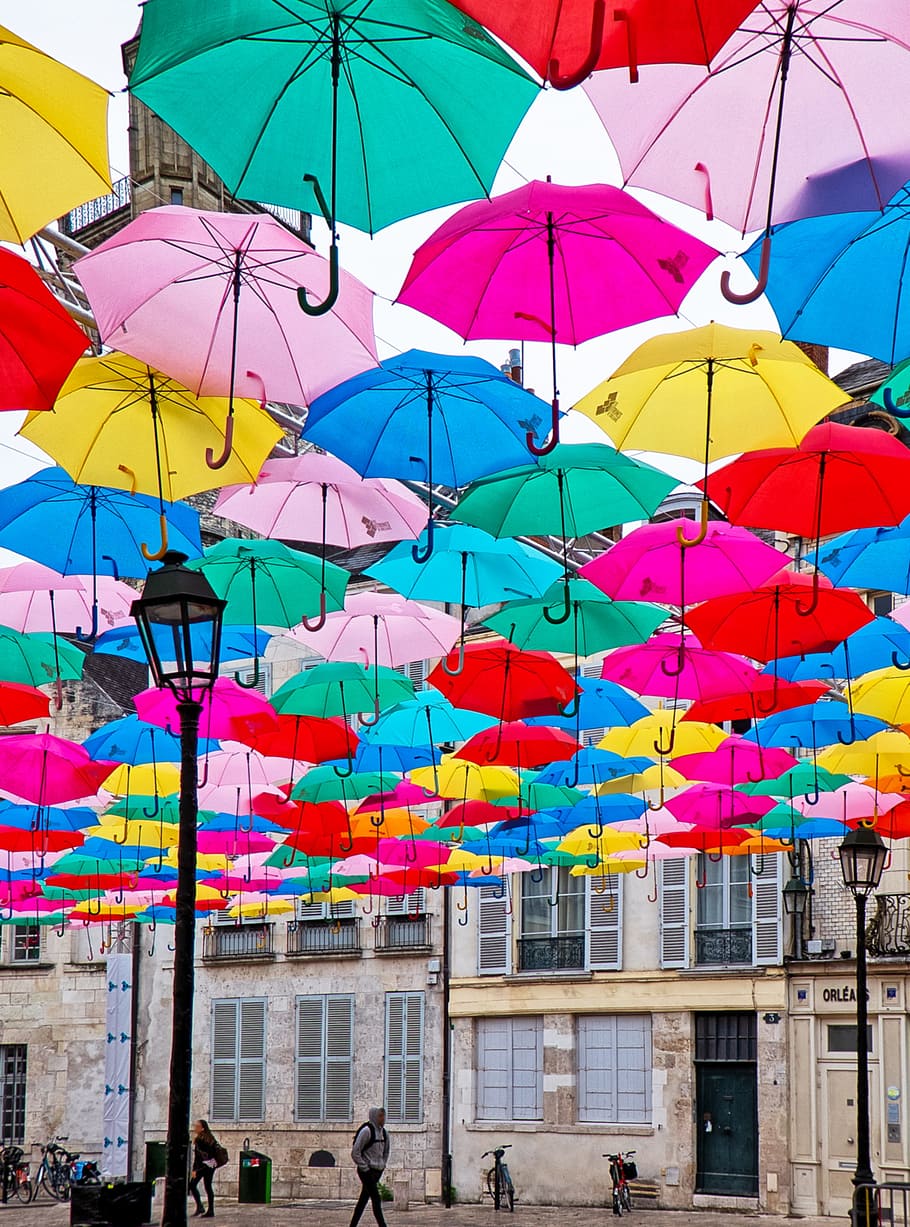 Photo of Hanging Umbrellas, assorted, bright, colorful, colourful HD wallpaper