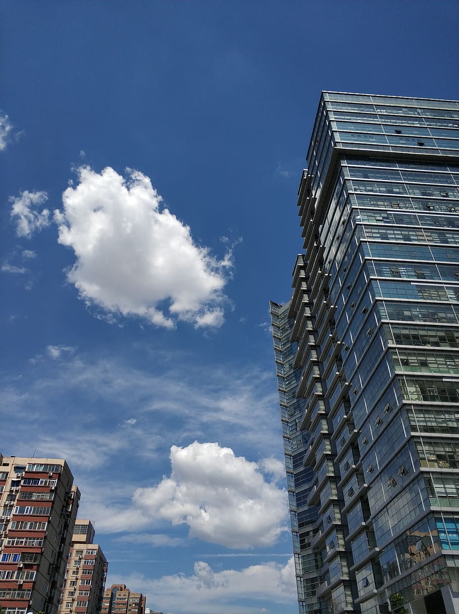 blue sky, white cloud, building, architecture, building exterior HD wallpaper