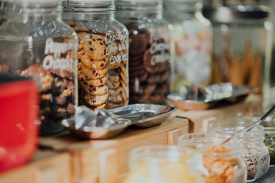 clear glass container lot, jar, food and drink, indoors, glass - material HD wallpaper